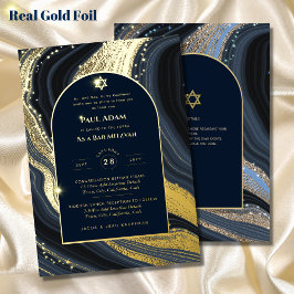 Invitación Con Relieve Metalizado Elegant Bar Mitzvah | Bat Mitzvah | Navy Agate