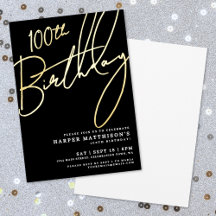 Elegant Black 100th Birthday Gold