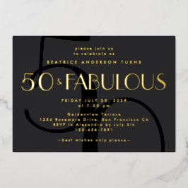 Invitación Con Relieve Metalizado Elegant Black 50th Birthday Party Gold