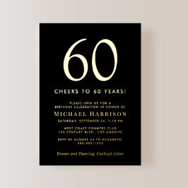 Invitación Con Relieve Metalizado Elegant Black 60th Birthday Party Gold