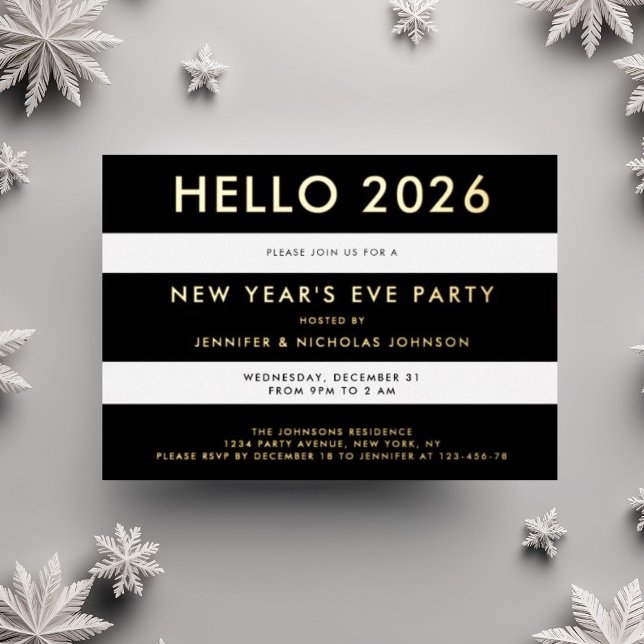 Invitación Con Relieve Metalizado Elegant Black And Gold New Year's Party (Elegant Black And Gold New Year's Party Foil Invitation)