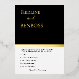 Invitación Con Relieve Metalizado Elegant Black and white Wedding Invitation Gold