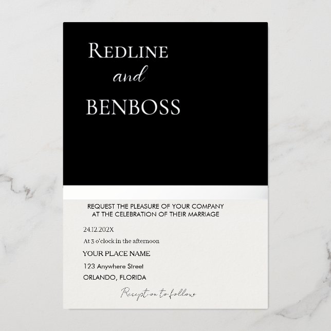 Invitación Con Relieve Metalizado Elegant Black and white Wedding Invitation Silver (Anverso)