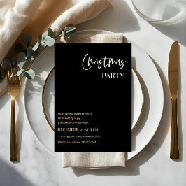 Invitación Con Relieve Metalizado Elegant Black & Gold Foil Christmas Party
