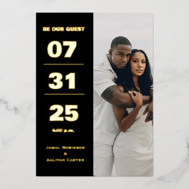 Invitación Con Relieve Metalizado Elegant Black & Gold Foil Wedding Invitation