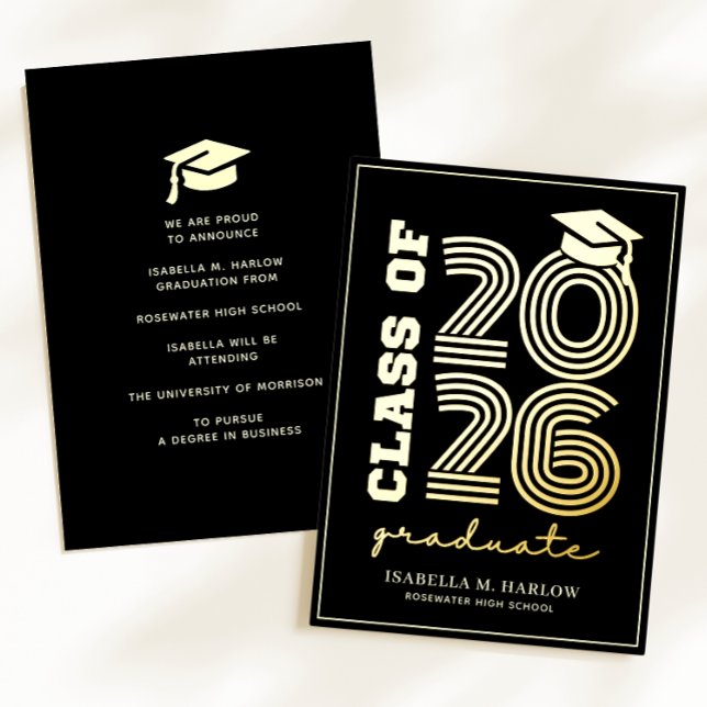 Invitación Con Relieve Metalizado Elegant Black Gold Graduation YY Announcement (Subido por el creador)