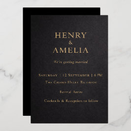 Invitación Con Relieve Metalizado Elegant Black & Gold Wedding Invitation