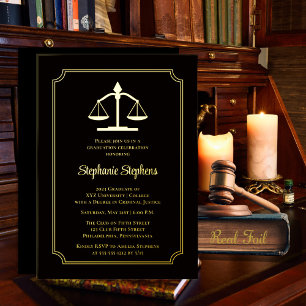 Invitación Con Relieve Metalizado Elegant Black Law Attorney Graduation Party