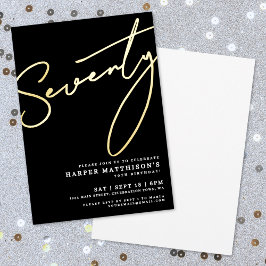 Invitación Con Relieve Metalizado Elegant Black Seventy 70th Birthday Gold