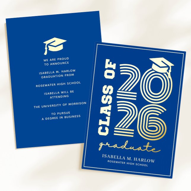 Invitación Con Relieve Metalizado Elegant Blue Gold Graduation YY Announcement (Subido por el creador)