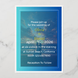 Invitación Con Relieve Metalizado Elegant Blue Ocean Foil Wedding Invitation