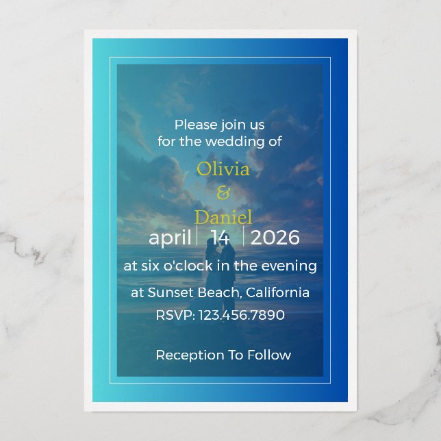 Invitación Con Relieve Metalizado Elegant Blue Ocean Foil Wedding Invitation (Anverso)