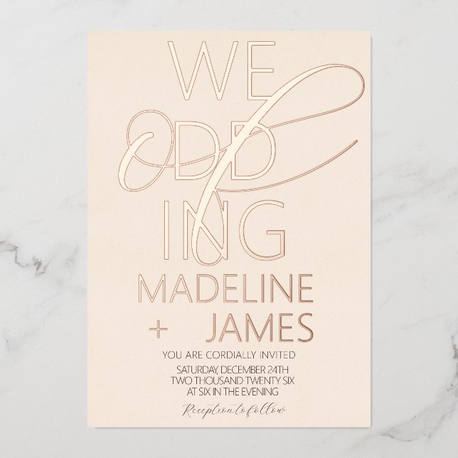 Invitación Con Relieve Metalizado ELEGANT Boda Rústica Tono Scripted  (Anverso)