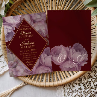 Invitación Con Relieve Metalizado Elegant Burgundy Floral Wedding Invitation 