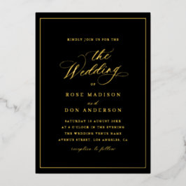 Invitación Con Relieve Metalizado Elegant calligraphy black and gold wedding