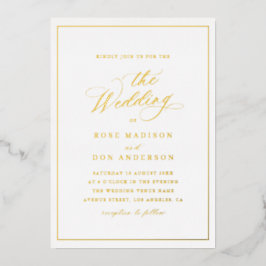Invitación Con Relieve Metalizado Elegant calligraphy gold and white wedding