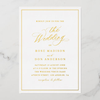 Invitación Con Relieve Metalizado Elegant calligraphy gold and white wedding