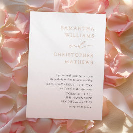 Invitación Con Relieve Metalizado Elegant Chic Rose Gold Typography Wedding