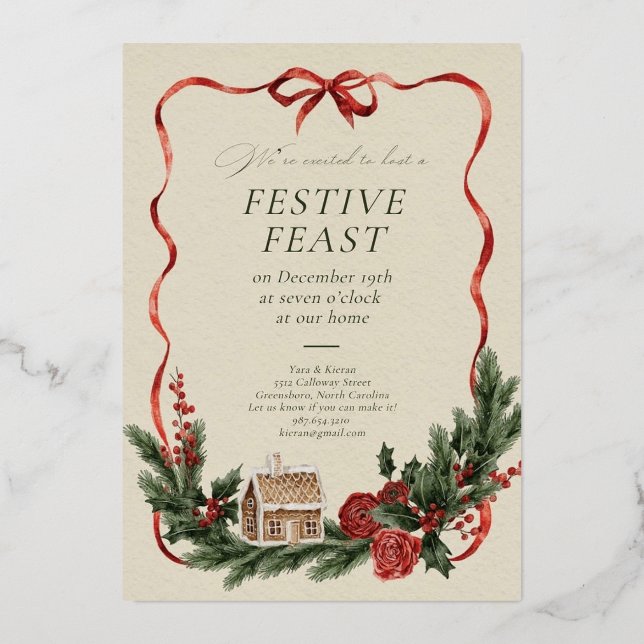 Invitación Con Relieve Metalizado Elegant Christmas Invitation Card (Anverso)