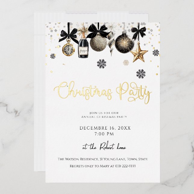 Invitación Con Relieve Metalizado Elegant Christmas Ornaments Holiday Party  (Sobre)