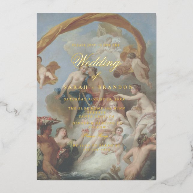 Invitación Con Relieve Metalizado Elegant Classic Old painting Wedding (Anverso)