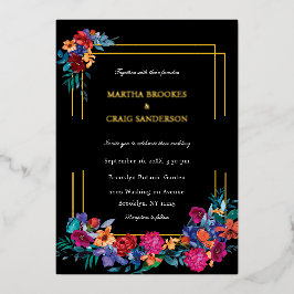 Invitación Con Relieve Metalizado Elegant Colorful Floral Black Wedding