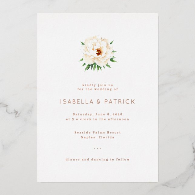 Invitación Con Relieve Metalizado Elegant Cream Floral Wedding Invitation (Anverso)