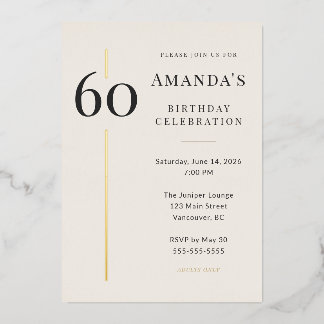 Invitación Con Relieve Metalizado Elegant Cream & Gold 60th Birthday Celebration