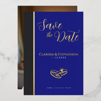 Invitación Con Relieve Metalizado Elegant Deep Blue  Anthracite  Photo Save The Date