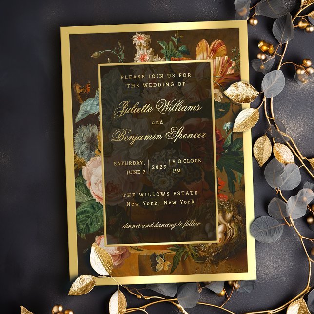 Invitación Con Relieve Metalizado Elegant Fine Art Floral Still Life Wedding (Subido por el creador)