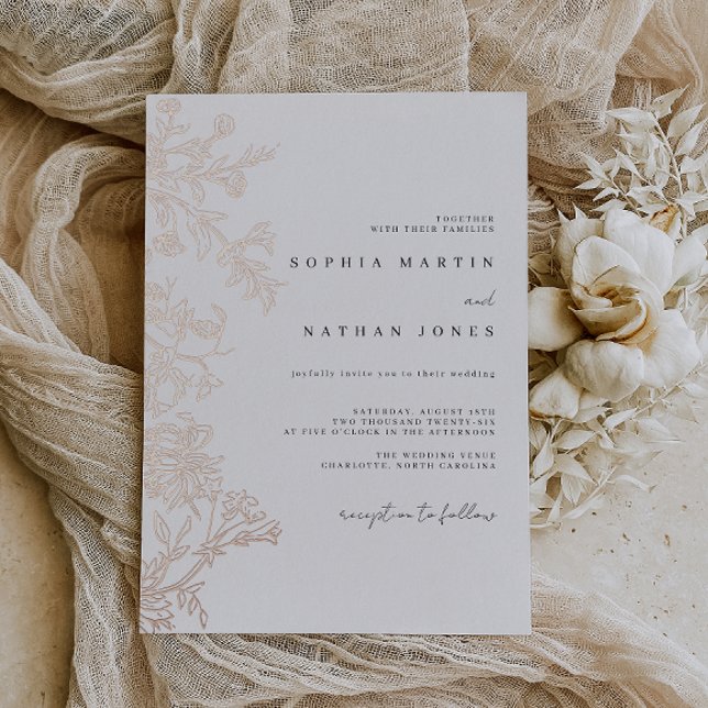 Invitación Con Relieve Metalizado Elegant Floral Real Rose Gold Foil Wedding  (Subido por el creador)