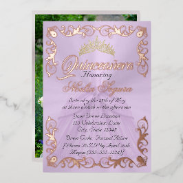 Invitación Con Relieve Metalizado Elegant Frame & Photo on Lavender Quinceanera 