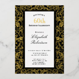 Invitación Con Relieve Metalizado Elegant Gold Border Women's 60th Birthday Gold