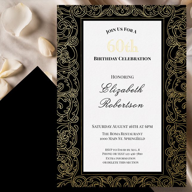 Invitación Con Relieve Metalizado Elegant Gold Border Women's 60th Birthday Gold (Subido por el creador)