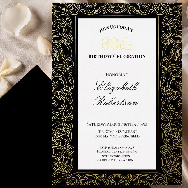 Invitación Con Relieve Metalizado Elegant Gold Border Women's 80th Birthday Gold (Subido por el creador)