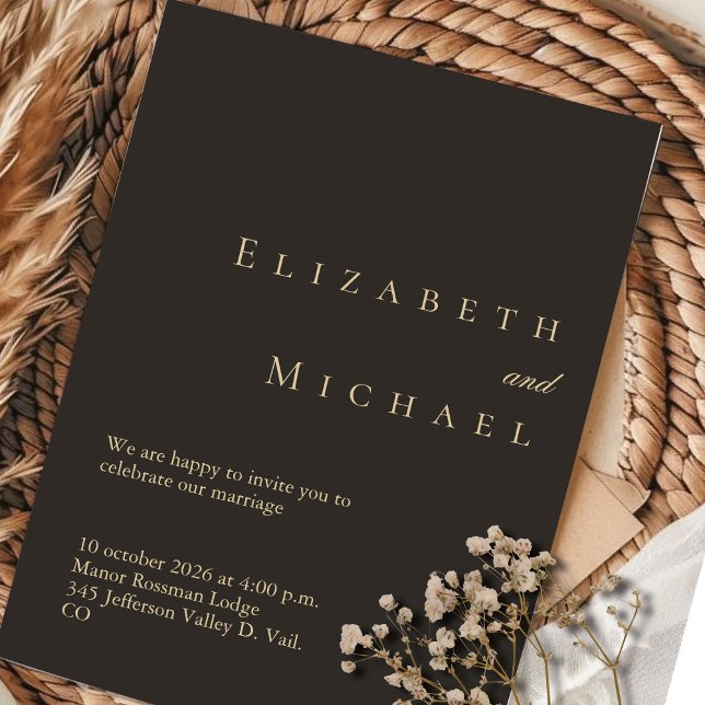 Invitación Con Relieve Metalizado Elegant Gold Charcoal Minimalist Luxury Wedding (Subido por el creador)