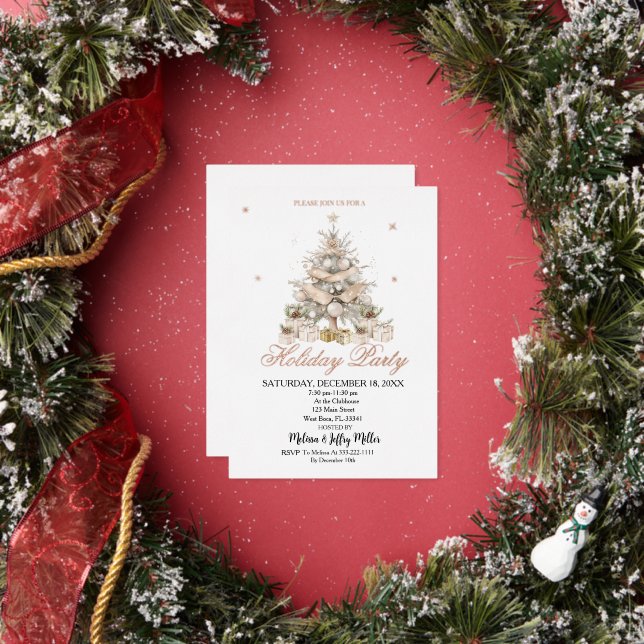 Invitación Con Relieve Metalizado Elegant Gold Christmas Tree Holiday Party  (in situ)