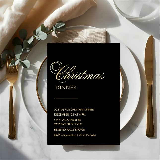 Invitación Con Relieve Metalizado Elegant Gold Foil Christmas Dinne (Subido por el creador)