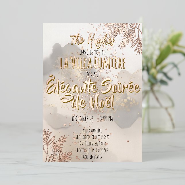 Invitación Con Relieve Metalizado Elegant Gold Foil Christmas Party Invite (Anverso de pie)