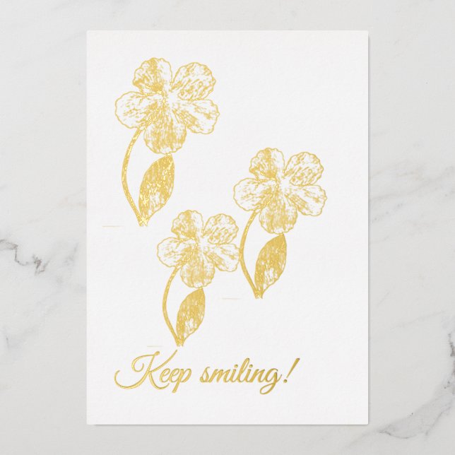 Invitación Con Relieve Metalizado Elegant Gold Foil 'Keep Smiling' Floral Invitation (Anverso)