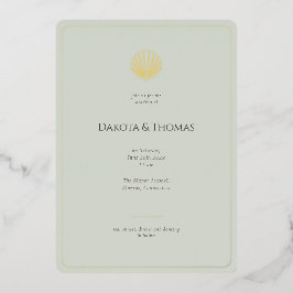 Invitación Con Relieve Metalizado Elegant Gold Seashell Sage Wedding invitation