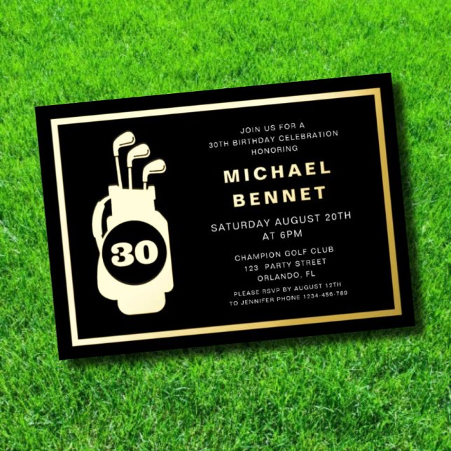 Invitación Con Relieve Metalizado Elegant Golf 30th Birthday (Elegant Golf 30th Birthday Foil Invitation
)