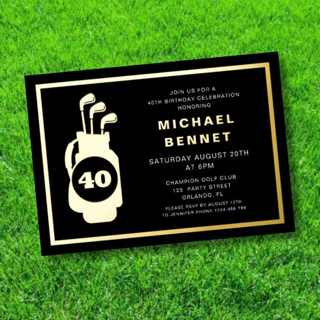 Invitación Con Relieve Metalizado Elegant Golf 40th Birthday (Elegant Golf 40th Birthday Foil Invitation)