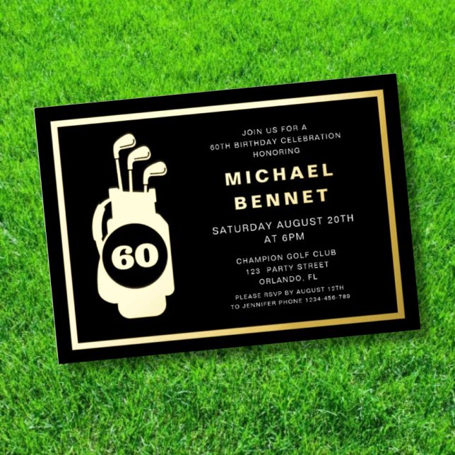 Invitación Con Relieve Metalizado Elegant Golf 60th Birthday (Elegant Golf 60th Birthday Foil Invitation)