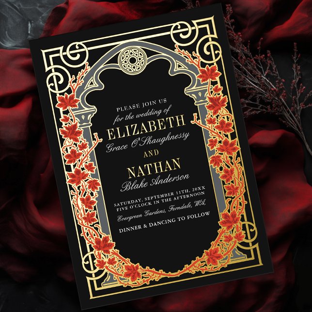 Invitación Con Relieve Metalizado Elegant Gothic Autumn Cathedral Frame Wedding  (Subido por el creador)