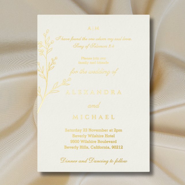 Invitación Con Relieve Metalizado Elegant Ivory Bible Verse Christian Wedding (Subido por el creador)