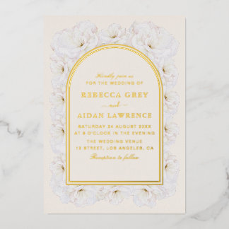 Invitación Con Relieve Metalizado Elegant Ivory Floral with Gold Arch Frame wedding