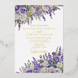 Invitación Con Relieve Metalizado Elegant Light Purple Lavender Roses Floral Wedding