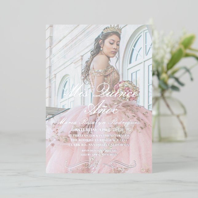Invitación Con Relieve Metalizado  Elegant Luxe Quinceanera  Photo Invitation (Anverso de pie)