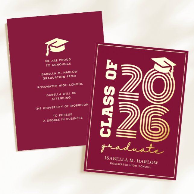 Invitación Con Relieve Metalizado Elegant Maroon Gold Graduation YY Announcement (Subido por el creador)